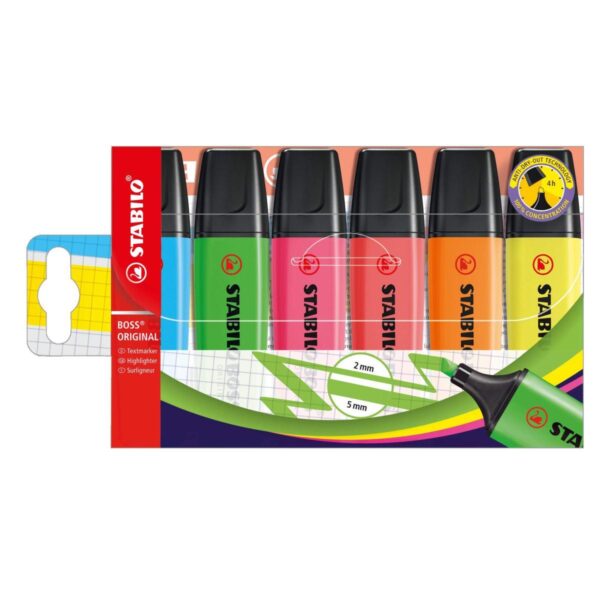 Evidenziatore - STABILO BOSS ORIGINAL - Astuccio da 6 - Colori assortiti