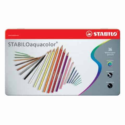 Matita colorata acquarellabile - STABILOaquacolor - Scatola in Metallo da 36 - Colori assortiti