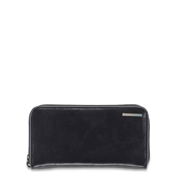 Portafoglio donna Piquadro 4 soffietti con zip in pelle Blu Square nero