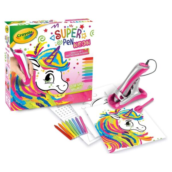 Crayola Super Pen Neon Unicorno con Pastelli a caera per Disegni in Rilievo
