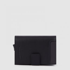 Piquadro Porta Carte di Credito in Metallo e Pelle Nero