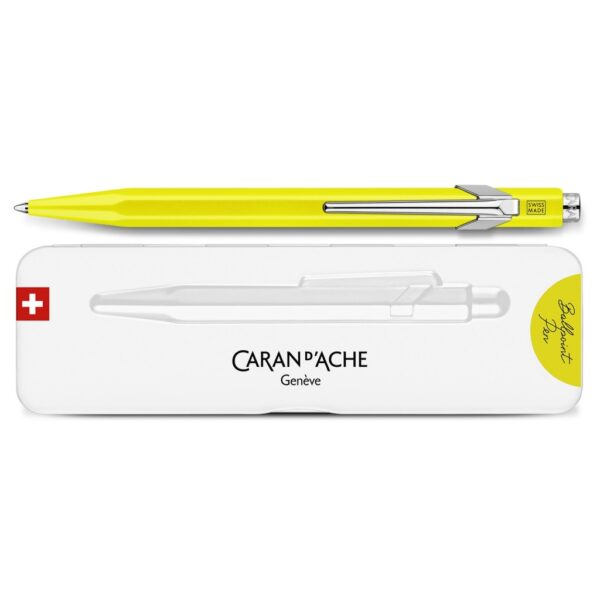 Caran d'Ache Penna a Sfera 849 Pop Line Giallo Fluo con Astuccio Metallo Slim