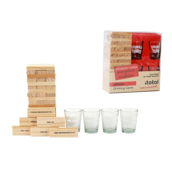 I-Total Drinking Jenga da tavolo con 4 bicchieri