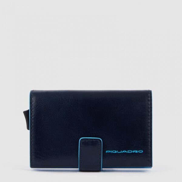 Piquadro Porta Carte di Credito in Metallo e Pelle Blue Square Blu