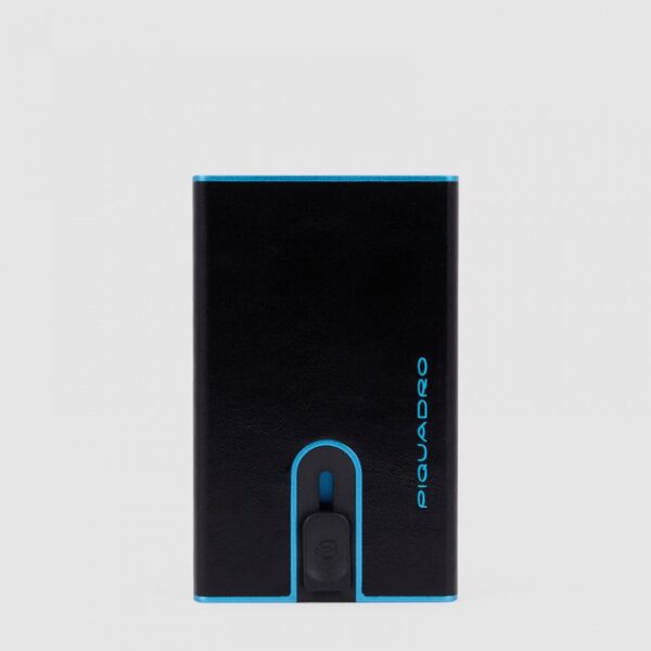 Porta Carte di Credito Piquadro con Sliding System in Pelle Blue Square Nero