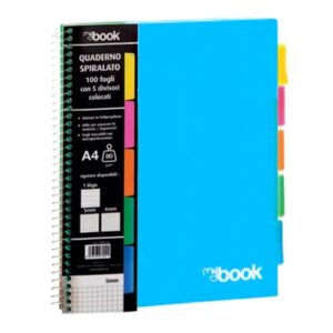 Quaderno Spiralato Mybook con 5 divisori 100 fogli 4 fori A4 1 rigo Colori Assortiti su linait