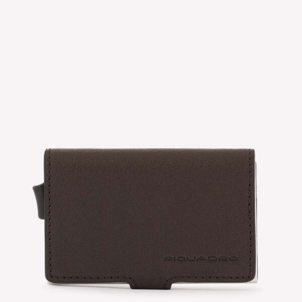 Piquadro Porta Carte di Credito in Metallo e Pelle Black Square Testa di Moro