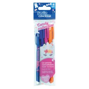 Penna Cancellabile Tratto CANCELLIK Candy Collection confezione 4 Penne con una gomma Cuore su linait