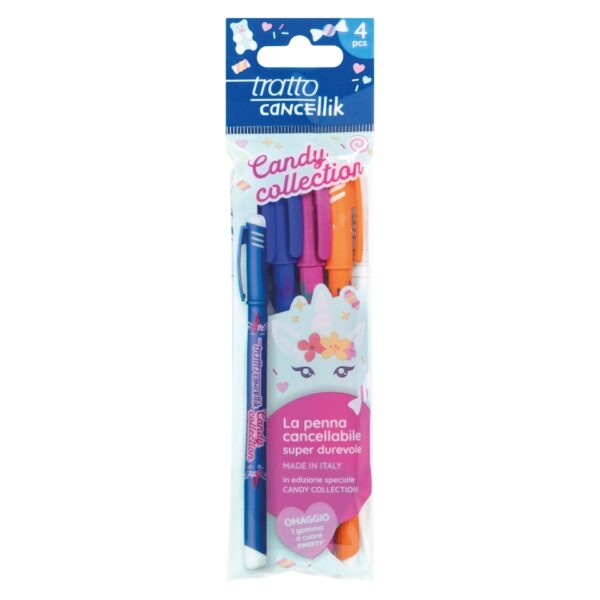 Penna Cancellabile Tratto CANCELLIK Candy Collection confezione 4 Penne con una gomma Cuore su linait