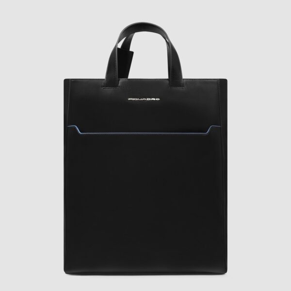 Tote Bag Piquadro Donna Porta Computer 14 In Pelle Blue Sqaure Nero su linait