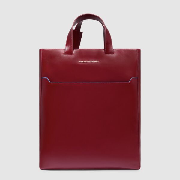 Tote Bag Piquadro Donna Porta Computer 14 In Pelle Blue Sqaure Rosso su linait