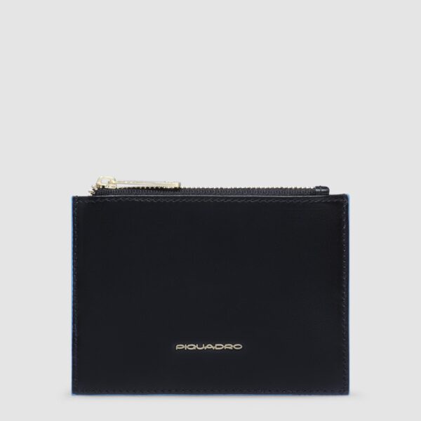 Portamonete Piquadro Donna Sottile In Pelle Blue Square Nero su linait