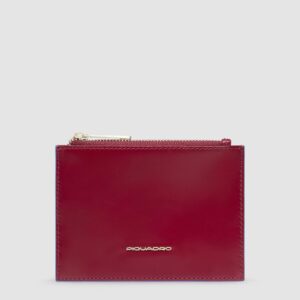 Portamonete Piquadro Donna Sottile In Pelle Blue Square Rosso su linait