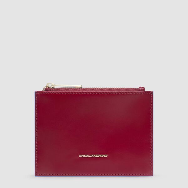Portamonete Piquadro Donna Sottile In Pelle Blue Square Rosso su linait