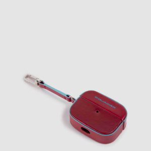 Custodia Piquadro per AirPods Pro in Pelle Blue Square Rossa su linait