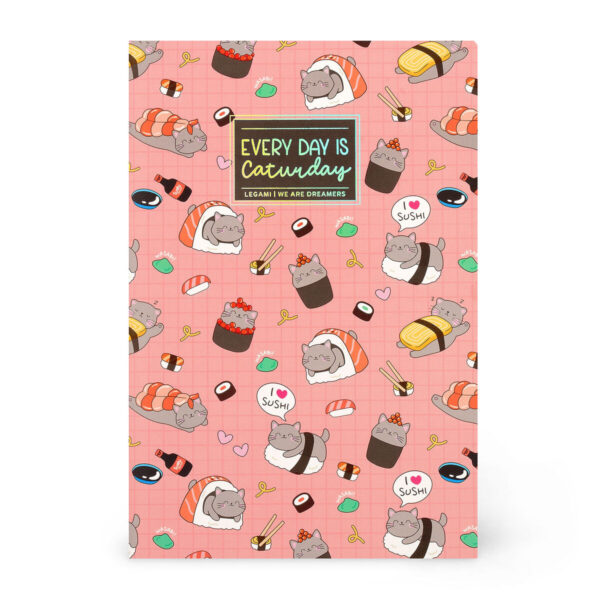 Quaderno Pagine Bianche Formato A5 Lined Notebook Sushi Cat su linait