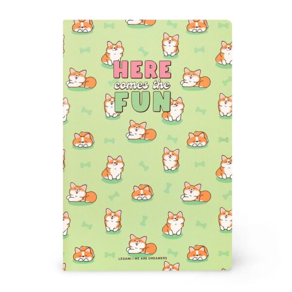 Quaderno a Righe Formato A6 Lined Notebook Green Corgi su linait