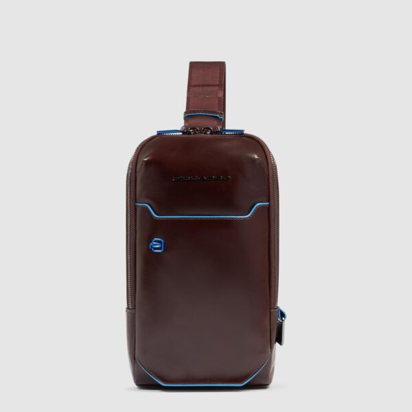 Monospalla Piquadro Uomo Porta iPad Mini in Pelle Blue Square Mogano su linait