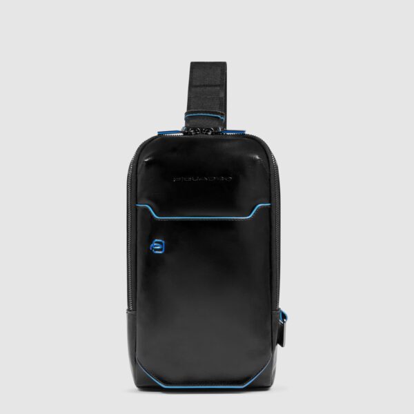 Monospalla Piquadro Uomo Porta iPad Mini in Pelle Blue Square Nero su linait