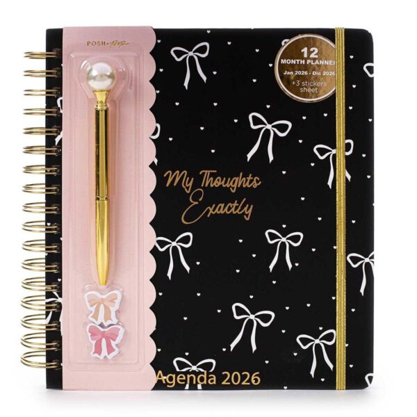 Agenda Settimanale Spiralata Posh & Pop 2026 12 Mesi con Penna Abbinata Nera 21x23.5 cm su linait