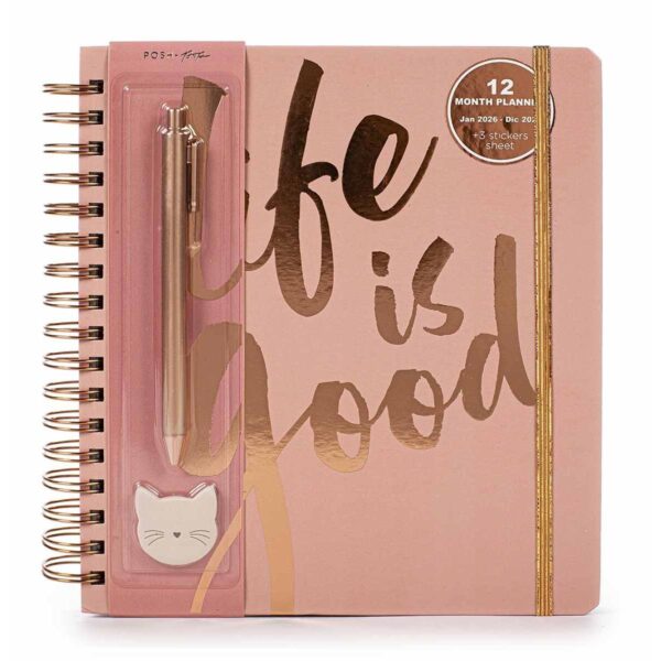 Agenda Settimanale Spiralata Posh & Pop 2026 12 Mesi con Penna Abbinata Rosa 21x23.5 cm su linait