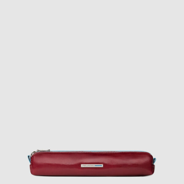 Astuccio Piquadro Piccolo Porta Penne In Pelle Blue Square Rosso su linait