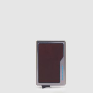 Portacarte Di Credito Piquadro MagSafe In Alluminio e Pelle Blu Square Mogano su linait