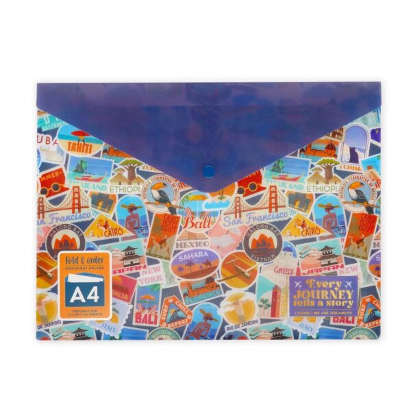 Cartelletta Portadocumenti con Bottone Fold & Order Travel Stickers su linait